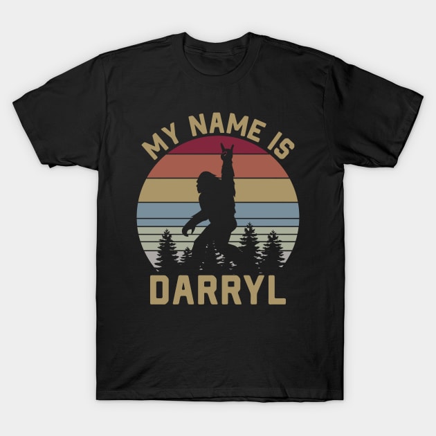 My Name Is Darryl, Funny Sasquatch Design, Bigfoot Retro Sunset T-Shirt by ThatVibe